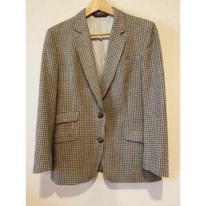 VTG Lands' End Women's Brown Plaid Blazer Sz 12 Wool Old Money Preppy Equestrian